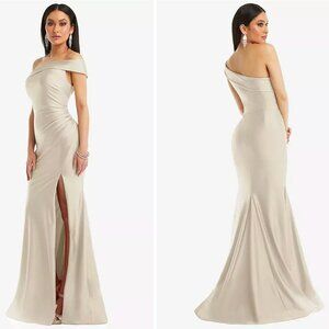 Cynthia & Sahar‎ One-Shoulder Bias-Cuff Stretch Satin Mermaid Dress S NEW Flaw